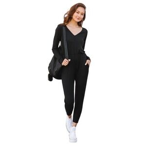 ✨ 2/$35 Smash + Tess Black Aspen Ribbed Romper XXS Cozy Jogger Lounge Style